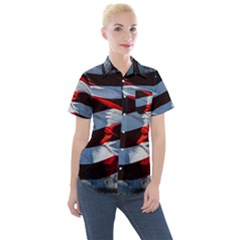 Grunge American Flag Women s Short Sleeve Pocket Shirt