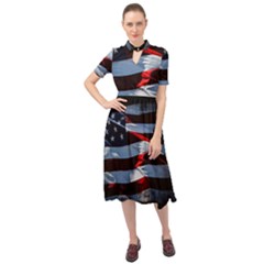 Grunge American Flag Keyhole Neckline Chiffon Dress