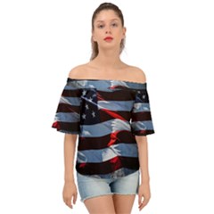 Grunge American Flag Off Shoulder Short Sleeve Top