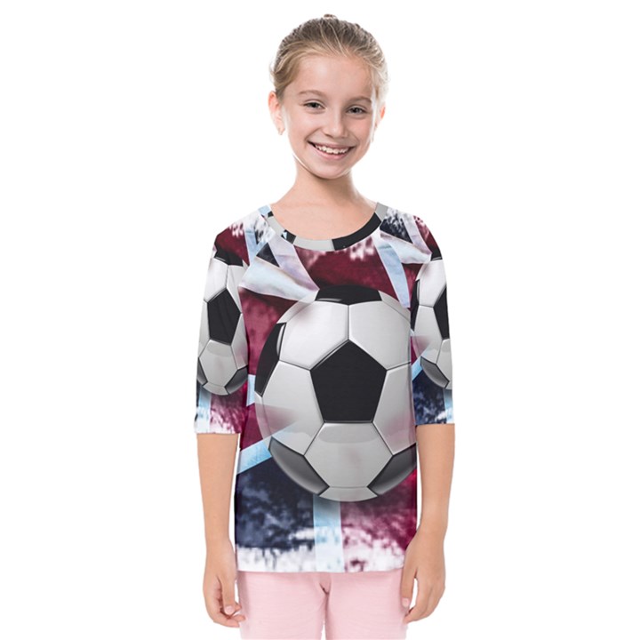 Soccer Ball With Great Britain Flag Kids  Quarter Sleeve Raglan Tee