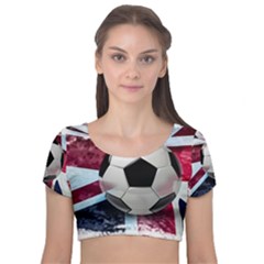 Soccer Ball With Great Britain Flag Velvet Short Sleeve Crop Top  by Vaneshart