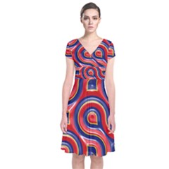 Pattern Curve Design Short Sleeve Front Wrap Dress by Vaneshart