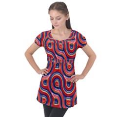 Pattern Curve Design Puff Sleeve Tunic Top by Vaneshart