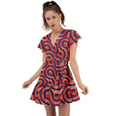 Pattern Curve Design Flutter Sleeve Wrap Dress by Vaneshart