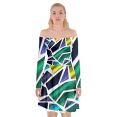 Mosaic Shapes Off Shoulder Skater Dress by Vaneshart