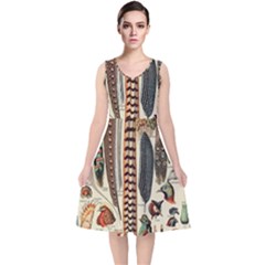 Feathers Birds Vintage Art V-neck Midi Sleeveless Dress  by Vaneshart