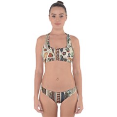 Feathers Birds Vintage Art Cross Back Hipster Bikini Set by Vaneshart