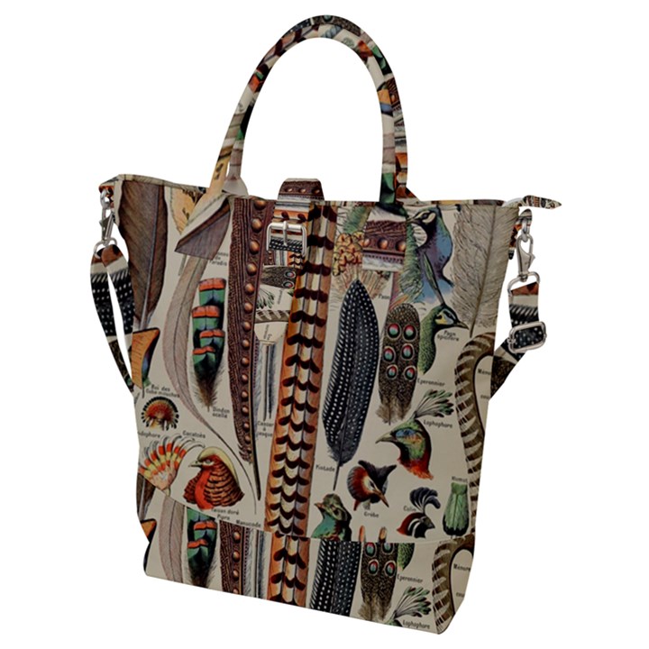 Feathers Birds Vintage Art Buckle Top Tote Bag