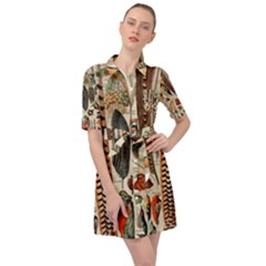 Feathers Birds Vintage Art Belted Shirt Dress by Vaneshart