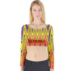 Retro Colorful Waves Background Long Sleeve Crop Top by Vaneshart