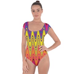 Retro Colorful Waves Background Short Sleeve Leotard  by Vaneshart