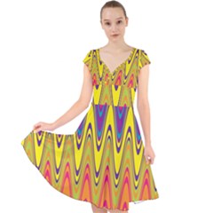 Retro Colorful Waves Background Cap Sleeve Front Wrap Midi Dress by Vaneshart