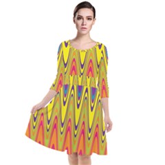 Retro Colorful Waves Background Quarter Sleeve Waist Band Dress by Vaneshart