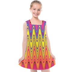 Retro Colorful Waves Background Kids  Cross Back Dress by Vaneshart