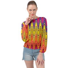 Retro Colorful Waves Background Banded Bottom Chiffon Top