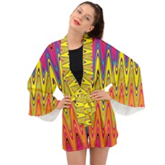 Retro Colorful Waves Background Long Sleeve Kimono