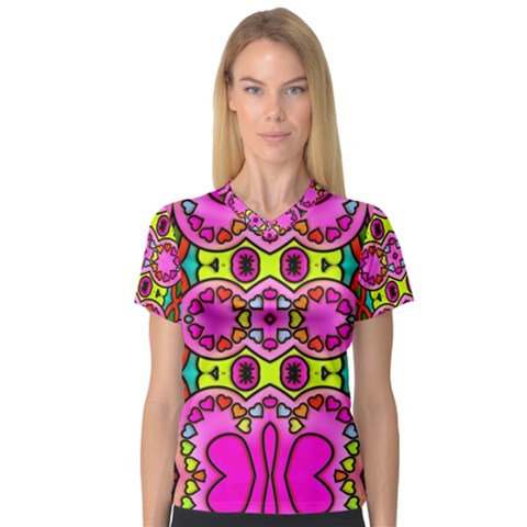 Abstract Background Pattern V-neck Sport Mesh Tee by Vaneshart