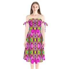 Abstract Background Pattern Shoulder Tie Bardot Midi Dress by Vaneshart