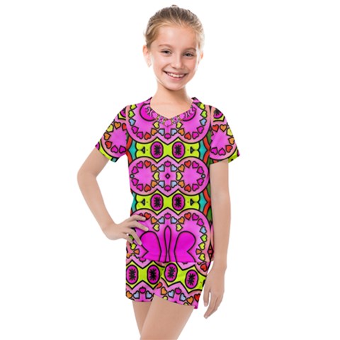 Abstract Background Pattern Kids  Mesh Tee And Shorts Set by Vaneshart