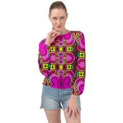 Abstract Background Pattern Banded Bottom Chiffon Top