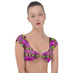 Abstract Background Pattern Cap Sleeve Ring Bikini Top