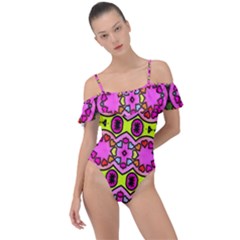 Abstract Background Pattern Frill Detail One Piece Swimsuit