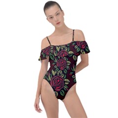 Flower Seamless Tile Background Frill Detail One Piece Swimsuit