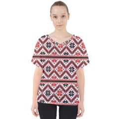 Folklore Ethnic Pattern Background V-neck Dolman Drape Top by Vaneshart