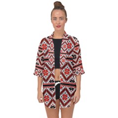 Folklore Ethnic Pattern Background Open Front Chiffon Kimono by Vaneshart