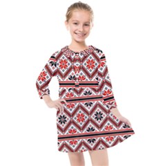 Folklore Ethnic Pattern Background Kids  Quarter Sleeve Shirt Dress by Vaneshart