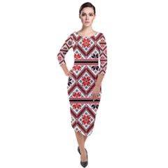 Folklore Ethnic Pattern Background Quarter Sleeve Midi Velour Bodycon Dress by Vaneshart