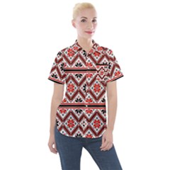 Folklore Ethnic Pattern Background Women s Short Sleeve Pocket Shirt