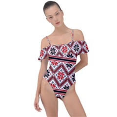 Folklore Ethnic Pattern Background Frill Detail One Piece Swimsuit