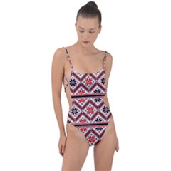 Folklore Ethnic Pattern Background Tie Strap One Piece Swimsuit