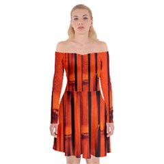 Orange Seamless Bamboo Background Off Shoulder Skater Dress by Vaneshart