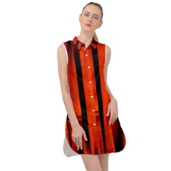 Orange Seamless Bamboo Background Sleeveless Shirt Dress by Vaneshart