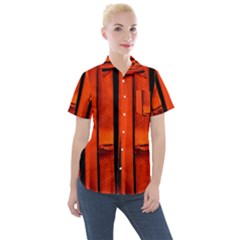 Orange Seamless Bamboo Background Women s Short Sleeve Pocket Shirt