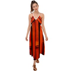 Orange Seamless Bamboo Background Halter Tie Back Dress 