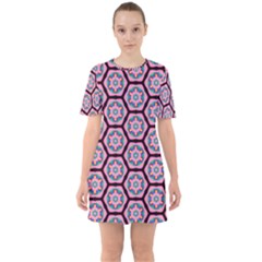 Background Pattern Tile Flower Sixties Short Sleeve Mini Dress by Vaneshart