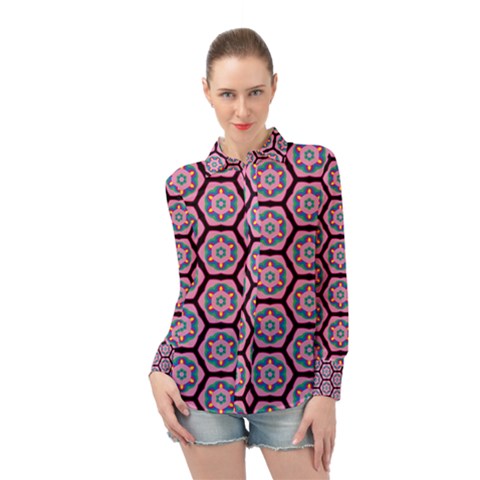 Background Pattern Tile Flower Long Sleeve Chiffon Shirt by Vaneshart