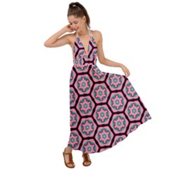 Background Pattern Tile Flower Backless Maxi Beach Dress