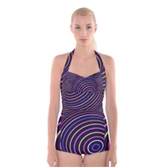 Abtract Colorful Spheres Boyleg Halter Swimsuit  by Vaneshart