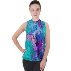 Background Texture Pattern Mock Neck Chiffon Sleeveless Top by Vaneshart