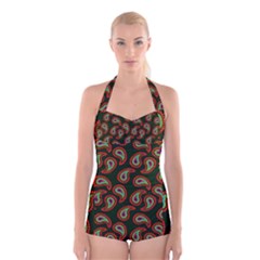 Seamless Paisley Pattern Boyleg Halter Swimsuit  by Vaneshart