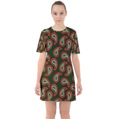 Seamless Paisley Pattern Sixties Short Sleeve Mini Dress by Vaneshart