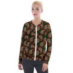 Seamless Paisley Pattern Velour Zip Up Jacket by Vaneshart