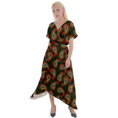 Seamless Paisley Pattern Cross Front Sharkbite Hem Maxi Dress