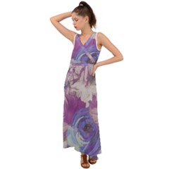 Floral Vintage Wallpaper Pattern V-neck Chiffon Maxi Dress by Vaneshart