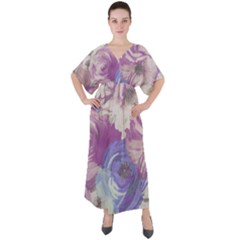 Floral Vintage Wallpaper Pattern V-neck Boho Style Maxi Dress