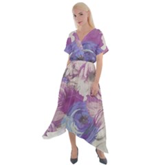 Floral Vintage Wallpaper Pattern Cross Front Sharkbite Hem Maxi Dress